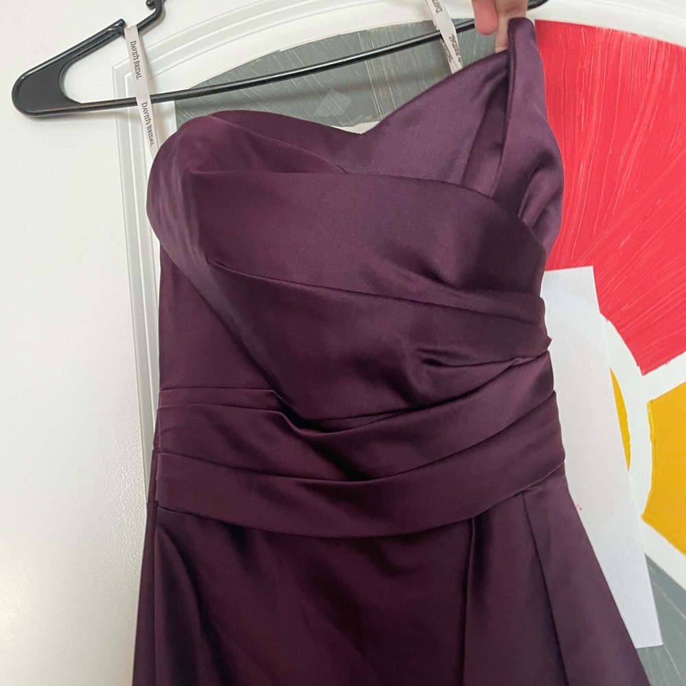 dark purple strapless formal dress